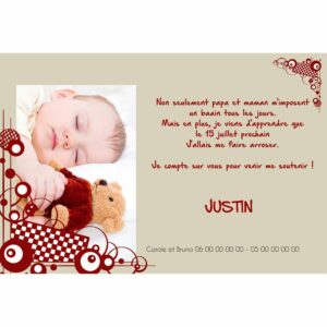 Faire part de bapt&ecirc;me Justin