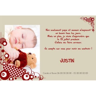 Faire part de baptême Justin