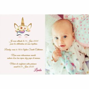 Faire-part magnet bapt&ecirc;me licorne