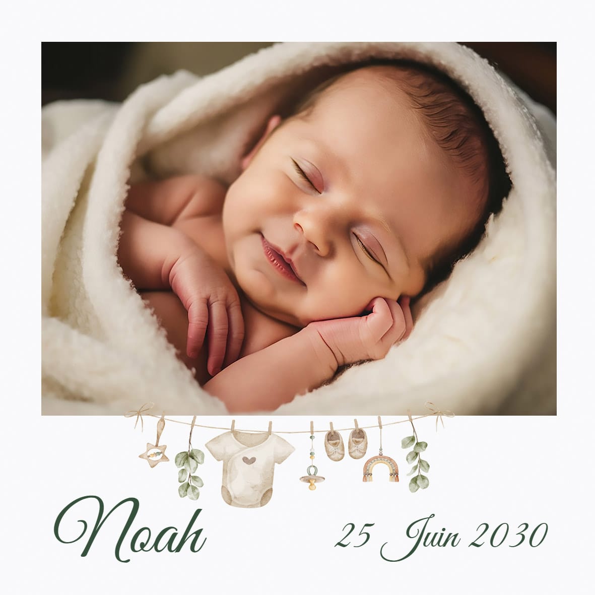 Faire-part magnet polaroid - trousseau vêtement