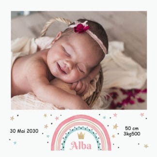 Faire-part magnet polaroid - arc en ciel rose